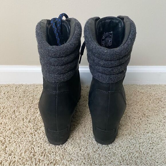 Sorel Conquest Wedge Ankle Boots black Leather Lace Up 9 PDX - Picture 4 of 6
